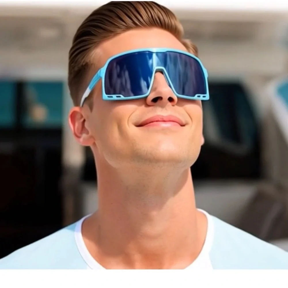Oversized Sunglasses Blue Mirrored‎ Lens Shield Visor Sport Cycling Sunny Beach